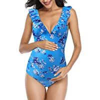 Los mejores  - Mujer Trajes de baño Una Pieza para premamá Ropa de baño Impresión de Rayas Volante Fruncido Ropa de Playa Embarazada